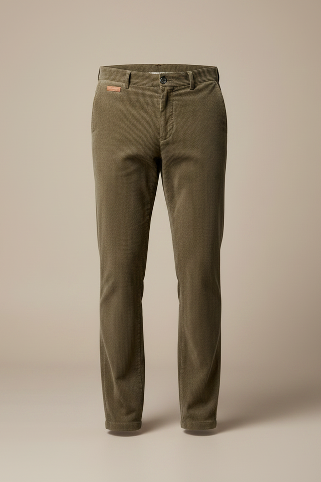 Pantalon Velours Côtelé Homme Vert Coupe Droite - Kaki Cordé - vue 3