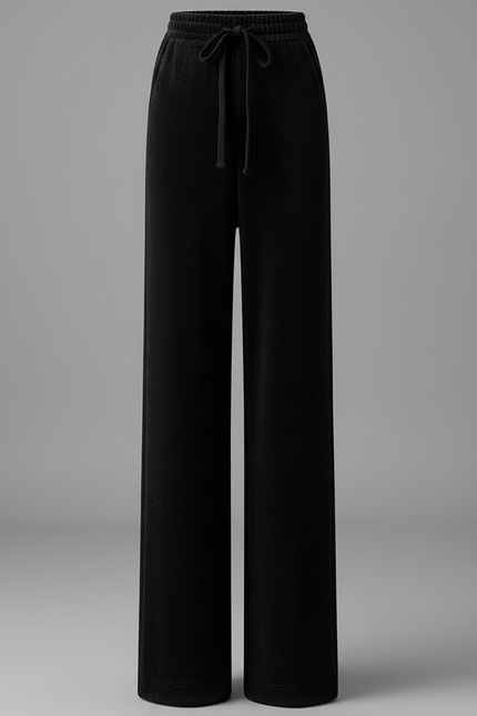 Pantalon Velours Noir Ample Tricoté Cordon Femme - vue 3