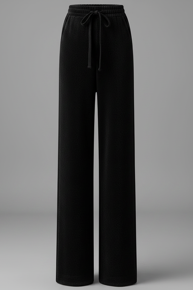 Pantalon Velours Noir Ample Tricoté Cordon Femme - vue 3