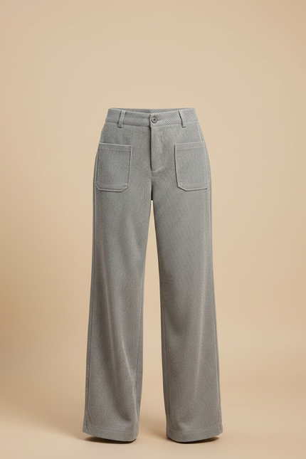 Pantalon Velours Gris Côtelé Droit Décontracté Femme - Cordé - vue 3