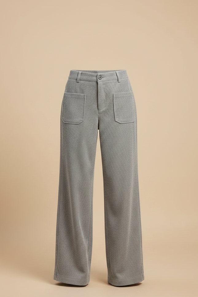 Pantalon Velours Gris Côtelé Droit Décontracté Femme - Cordé - vue 3