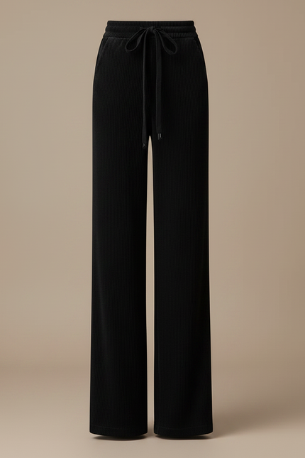 Pantalon Velours Noir Ample Côtelé Taille Haute Décontracté - Cordé - vue 3