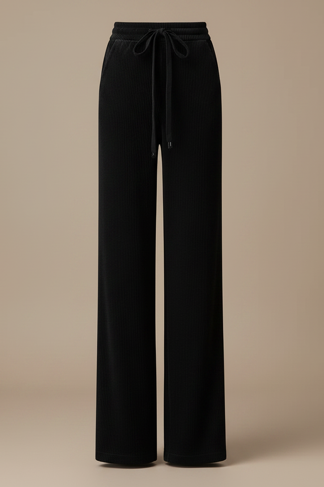 Pantalon Velours Noir Ample Côtelé Taille Haute Décontracté - Cordé - vue 3