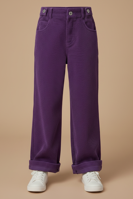 Pantalon Velours Violet Côtelé Ample Décontracté Enfant - Cordé - vue 3