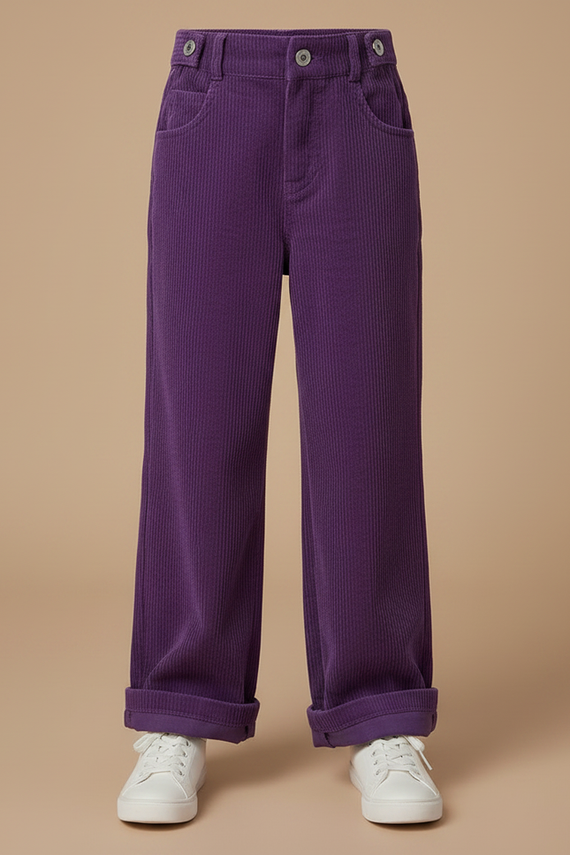 Pantalon Velours Violet Côtelé Ample Décontracté Enfant - Cordé - vue 3