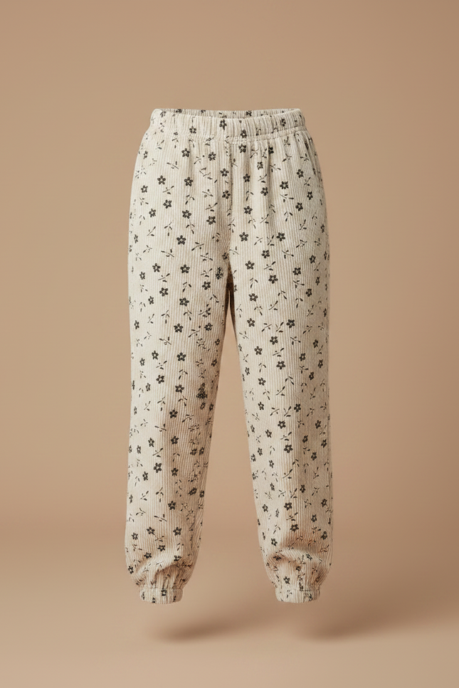 Pantalon Velours Côtelé Beige Imprimé Floral Enfant - Cordé - vue 3