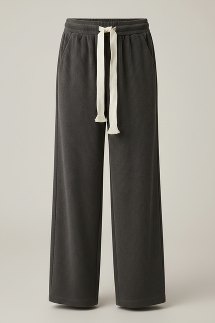 Pantalon Velours Gris Côtelé Ample Cordon Décontracté - Cordé - vue 3