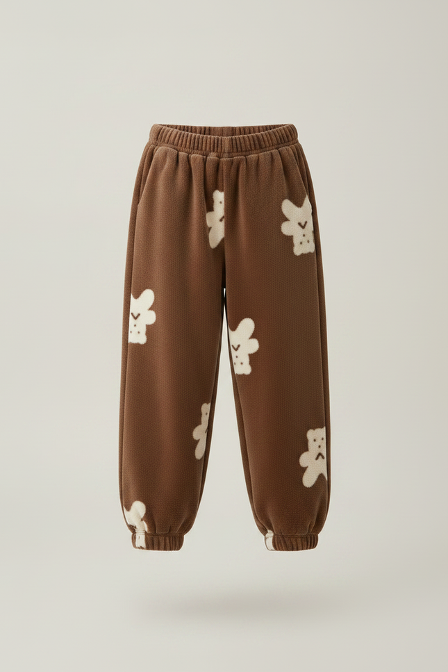 Pantalon Velours Marron Oursons Ample Enfant Hiver - vue 3