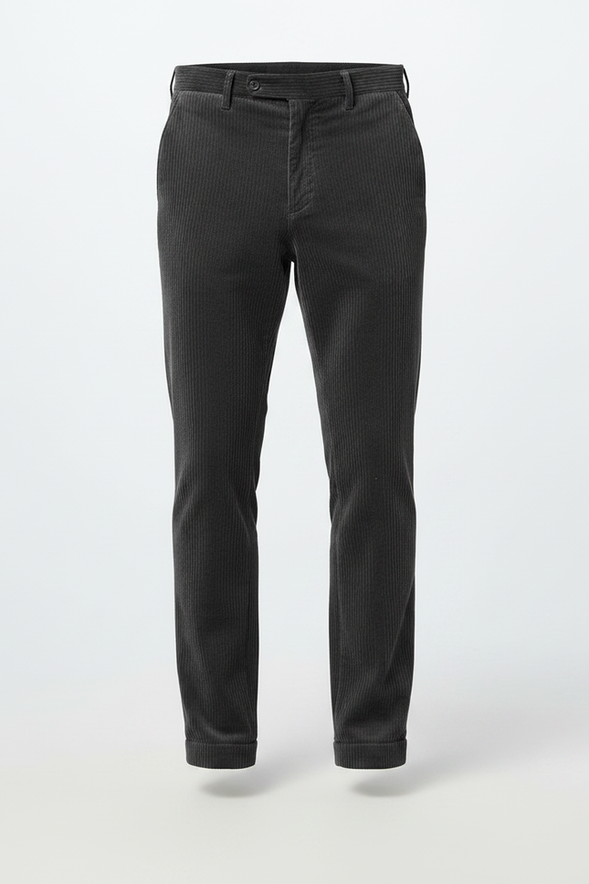 Pantalon Velours Côtelé Homme Gris Foncé Slim Élégant - Cordé - vue 3