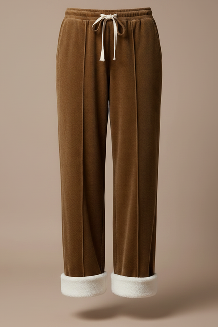 Pantalon Velours Marron Doublé Polaire Ample Cordon - Cordé - vue 3