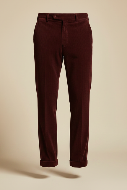 Pantalon Velours Côtelé Bordeaux Homme Droit Élégant - Cordé - vue 3