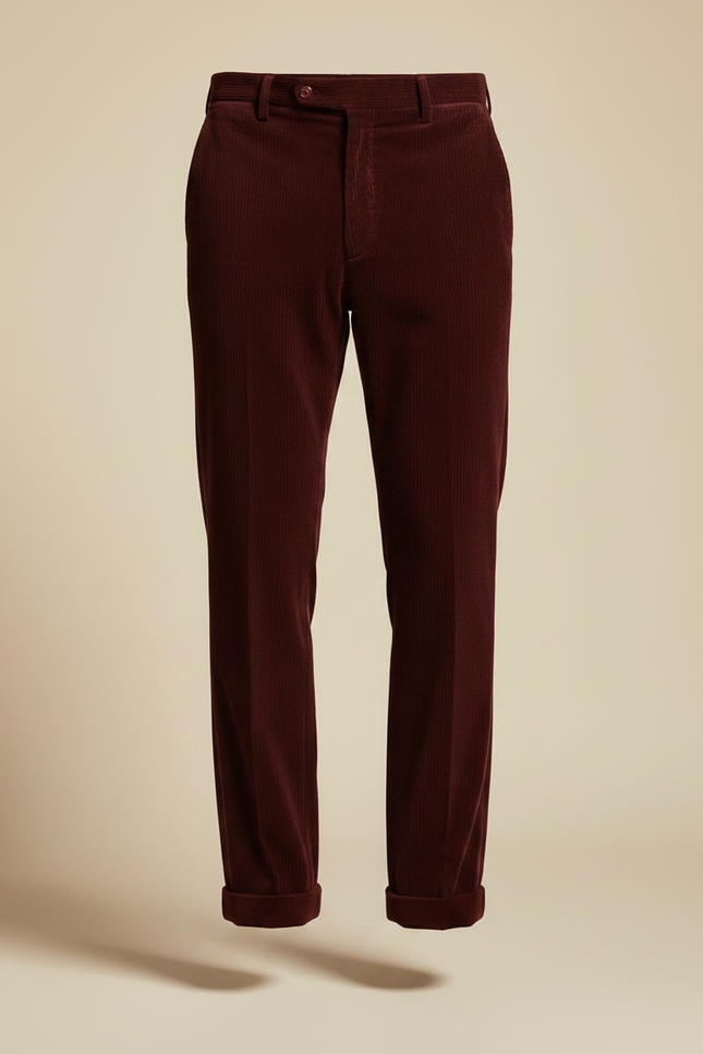 Pantalon Velours Côtelé Bordeaux Homme Droit Élégant - Cordé - vue 3