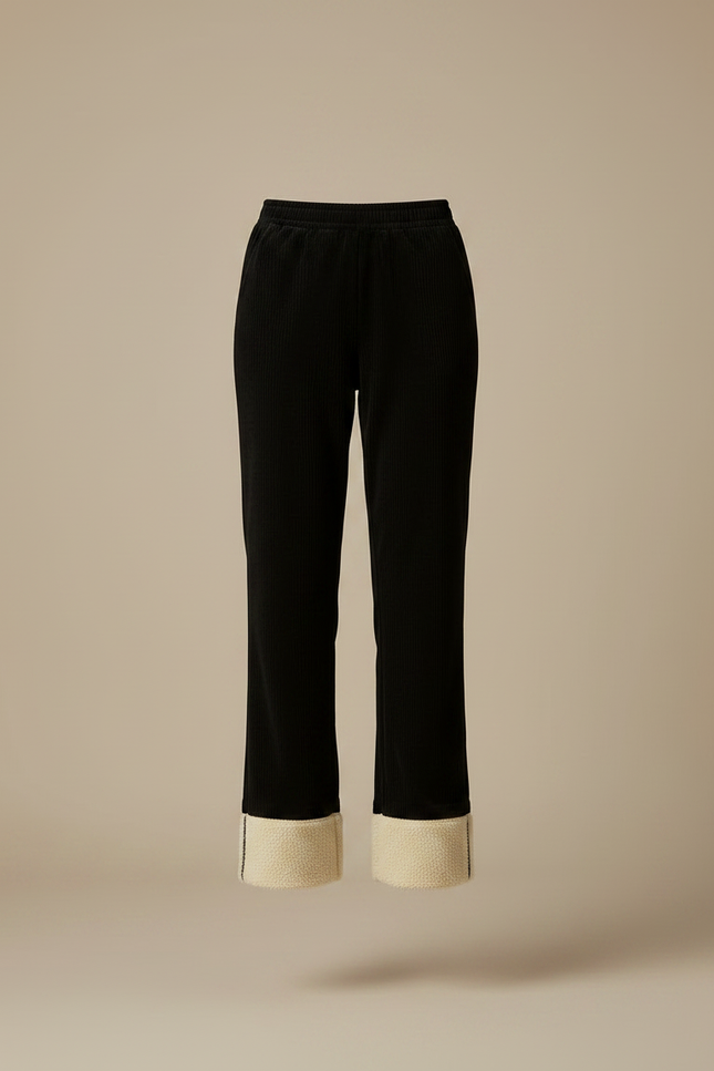 Pantalon Velours Noir Côtelé Doublé Moelleux Femme - Cordé - vue 3