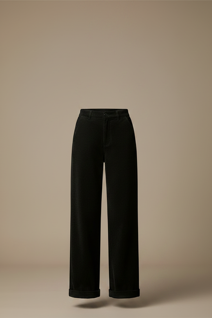 Pantalon Velours Noir Côtelé Large Droit Décontracté Femme - Cordé - vue 3