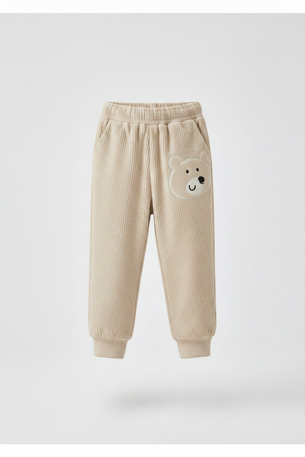 Pantalon Velours Enfant Côtelé Beige Ample Ours Mignon - Cordé - vue 3