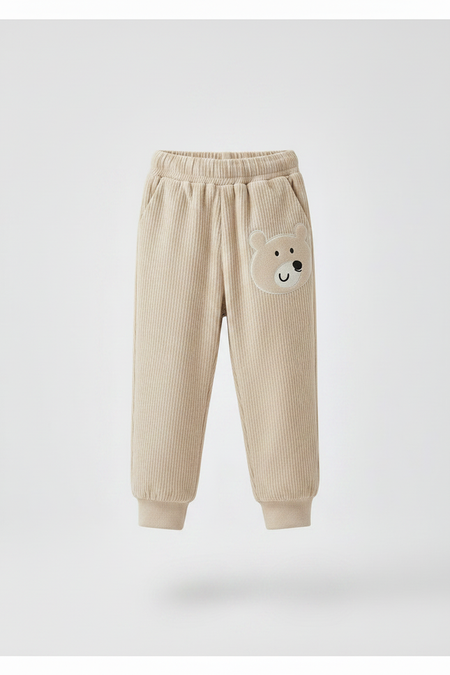 Pantalon Velours Enfant Côtelé Beige Ample Ours Mignon - Cordé - vue 3