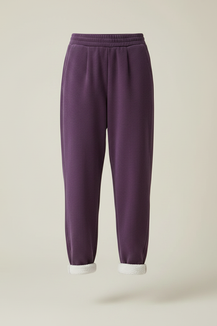 Pantalon Velours Violet Côtelé Doublé Polaire Ample - Cordé - vue 3