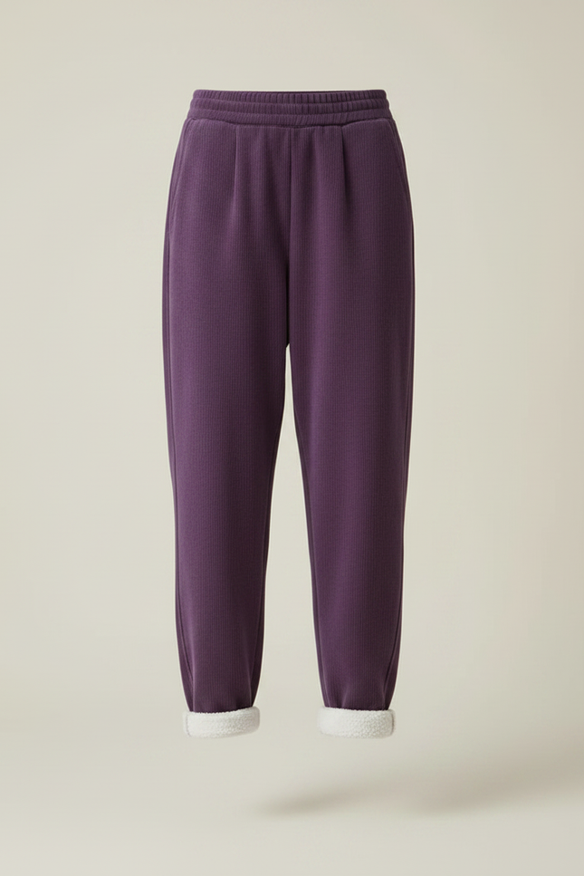 Pantalon Velours Violet Côtelé Doublé Polaire Ample - Cordé - vue 3