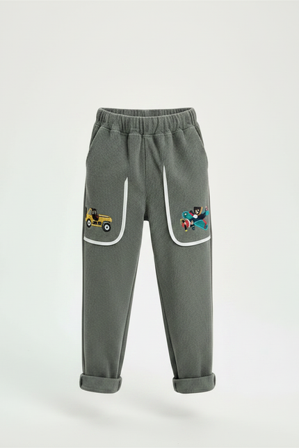 Pantalon Velours Côtelé Gris Brodé Ample Enfant - Cordé - vue 3