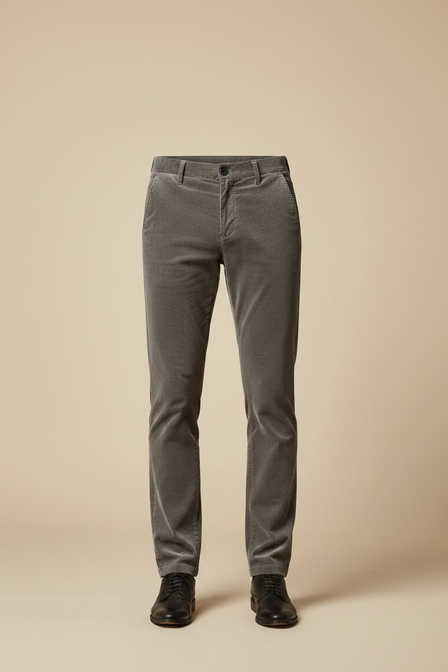 Pantalon Velours Homme Gris Côtelé Slim Élégant Décontracté - vue 3
