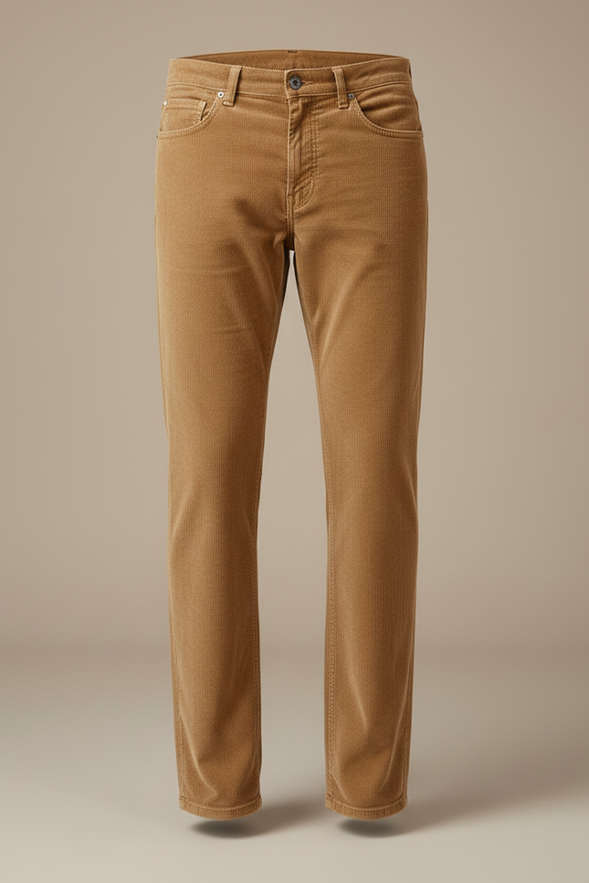 Pantalon Velours Côtelé Marron Coupe Droite Homme Chic - Camel Cordé - vue 3