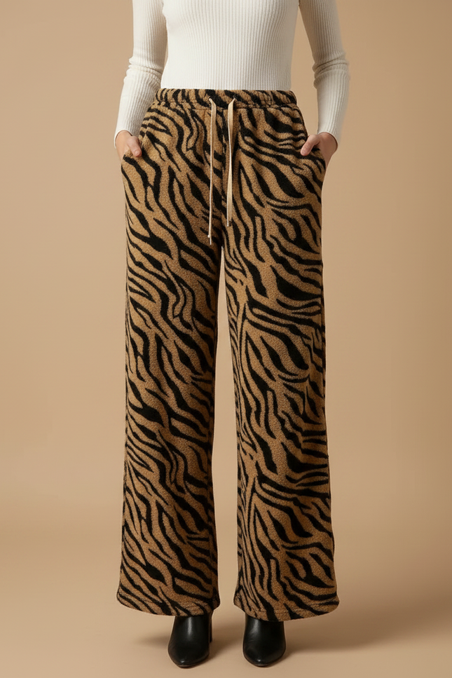 Pantalon Velours Imprimé Zèbre Ample Taille Haute Femme - vue 3