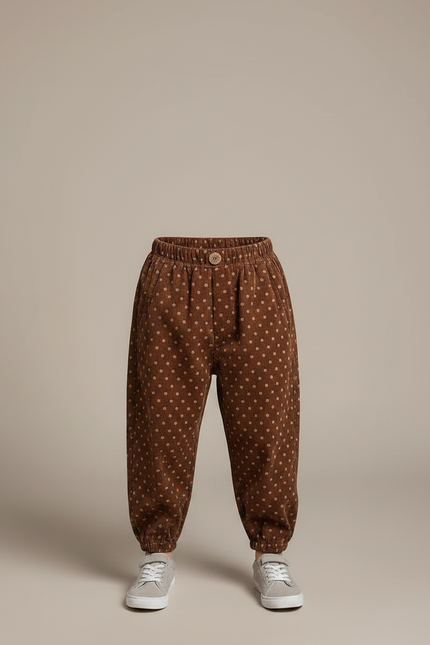 Pantalon Velours Marron Côtelé Ample Points Enfant - vue 3