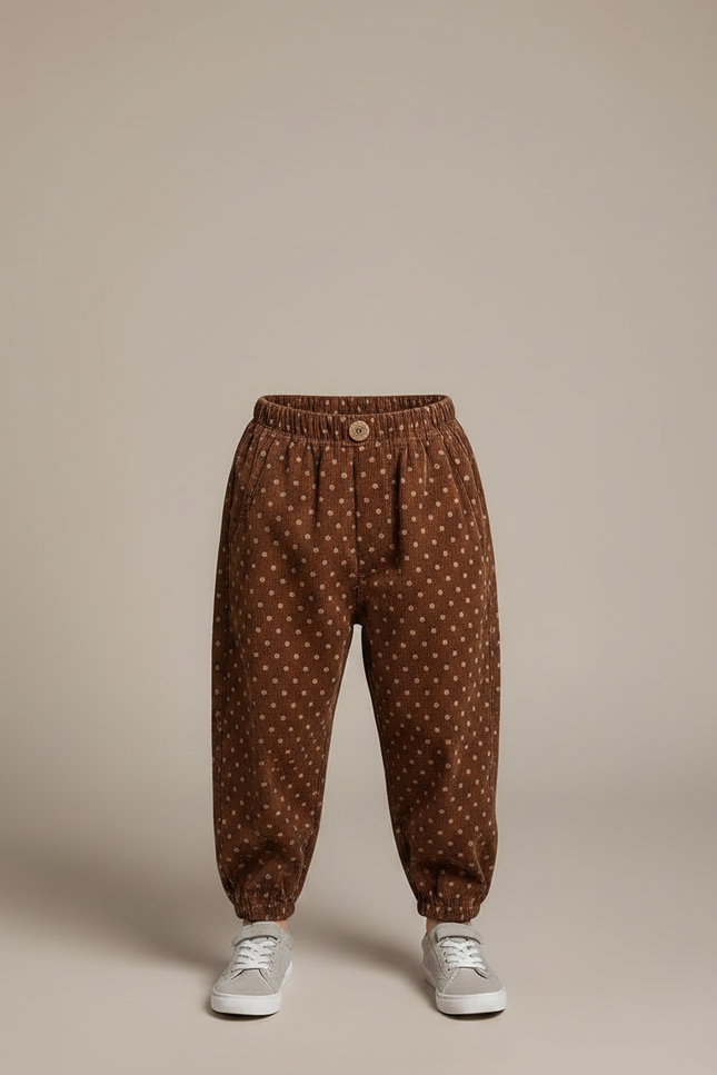 Pantalon Velours Marron Côtelé Ample Points Enfant - vue 3