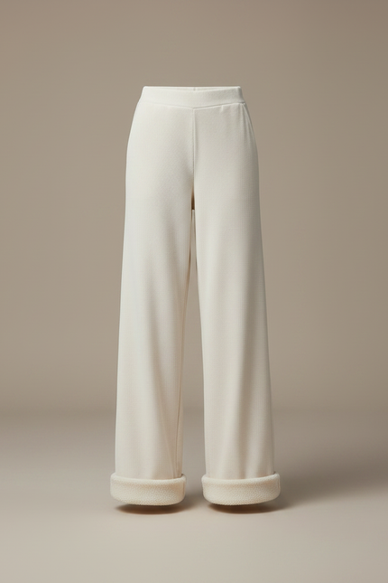 Pantalon Velours Crème Doublé Polaire Ample Hiver - Beige Cordé - vue 3
