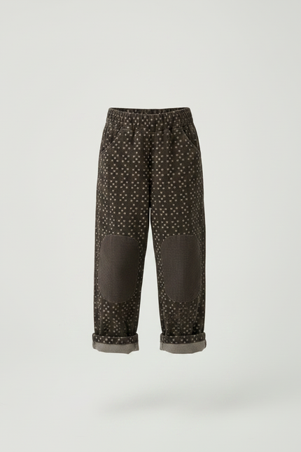 Pantalon Velours Marron Ample Motif Patchwork Genouillères - vue 3