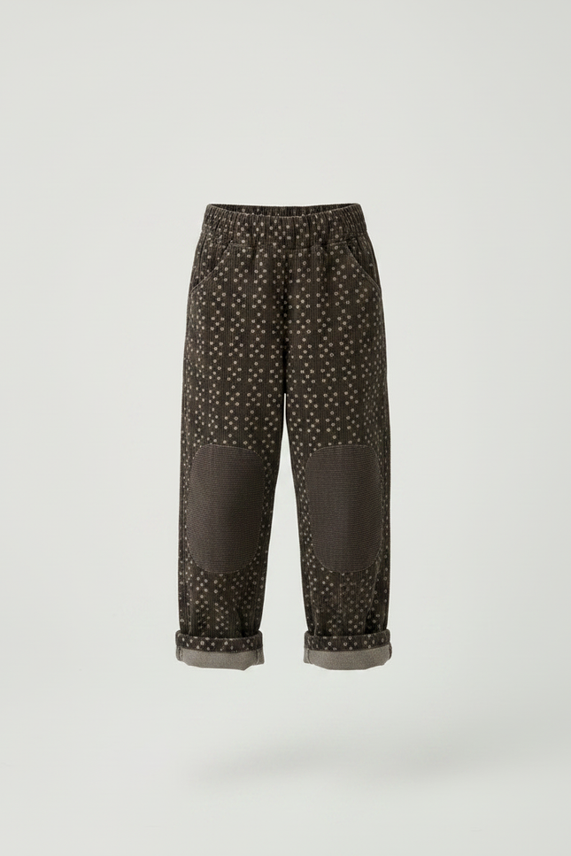 Pantalon Velours Marron Ample Motif Patchwork Genouillères - vue 3