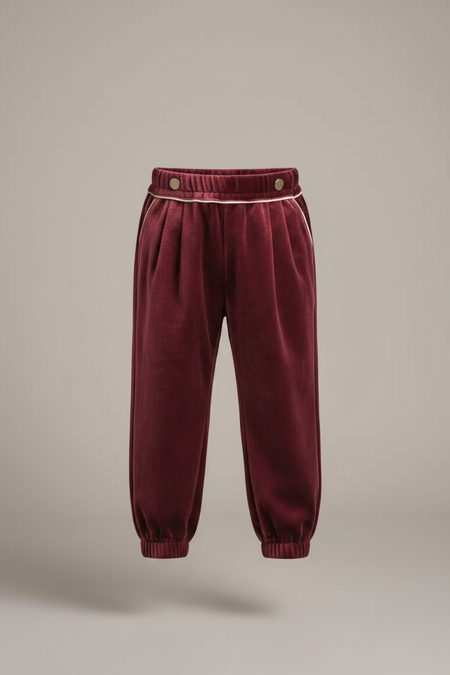Pantalon Velours Bordeaux Plissé Enfant Élégant - vue 3