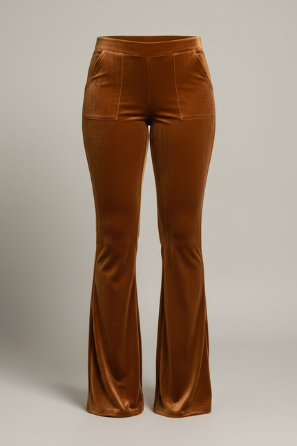 Pantalon Velours Marron Évasé Élégant Confortable Femme - vue 3