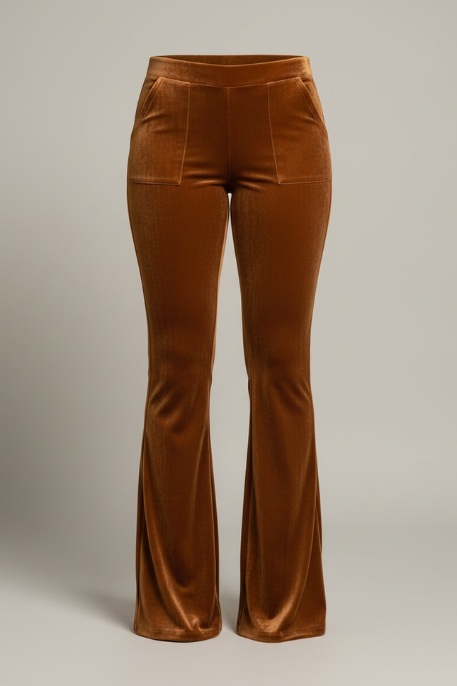Pantalon Velours Marron Évasé Élégant Confortable Femme - vue 3