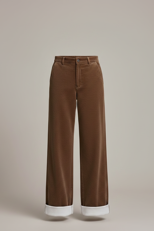 Pantalon Velours Marron Large Doublé Moelleux Femme - Cordé - vue 3