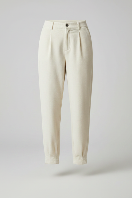Pantalon Velours Cotelé Creme Femme - Beige Cordé - vue 3