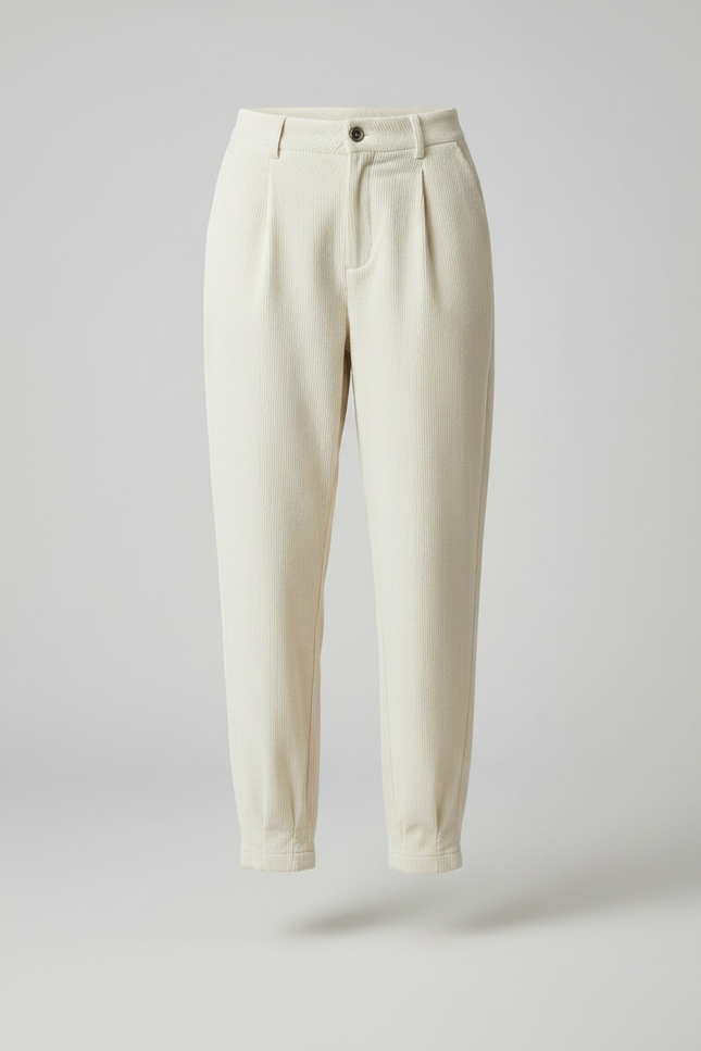Pantalon Velours Cotelé Creme Femme - Beige Cordé - vue 3
