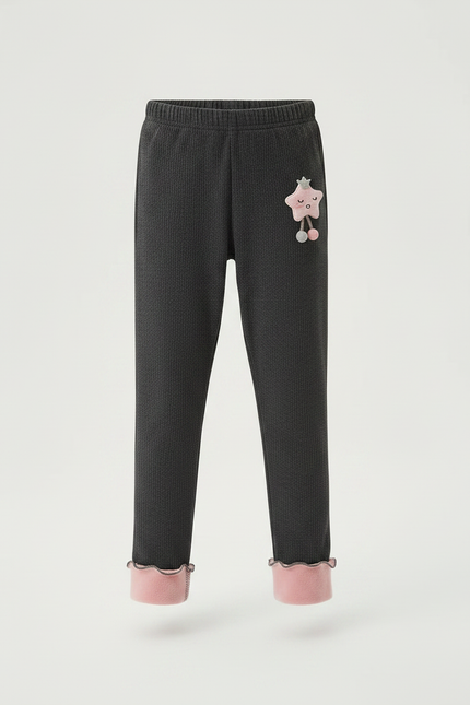 Pantalon Velours Gris Épais Doublé Rose Fille - vue 3