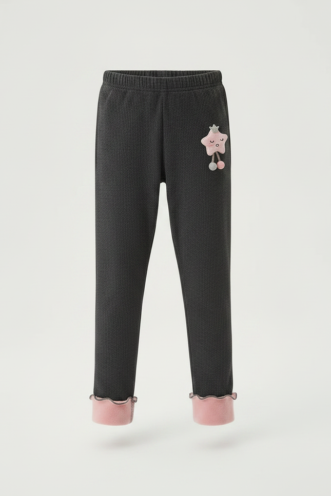 Pantalon Velours Gris Épais Doublé Rose Fille - vue 3