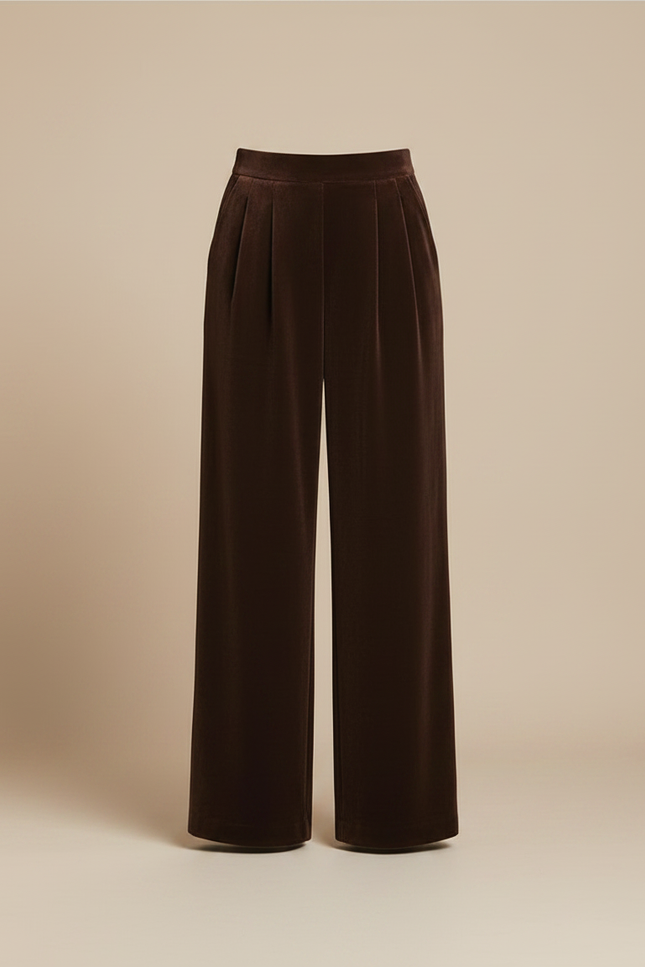 Pantalon Velours Marron Ample Taille Haute Fluide - vue 3