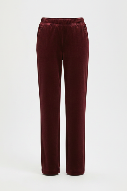 Pantalon Velours Bordeaux Côtelé Droit Élastique Femme - Cordé - vue 3