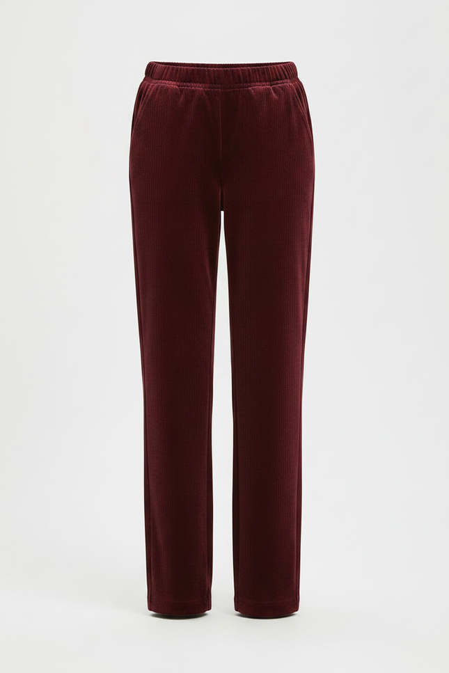 Pantalon Velours Bordeaux Côtelé Droit Élastique Femme - Cordé - vue 3