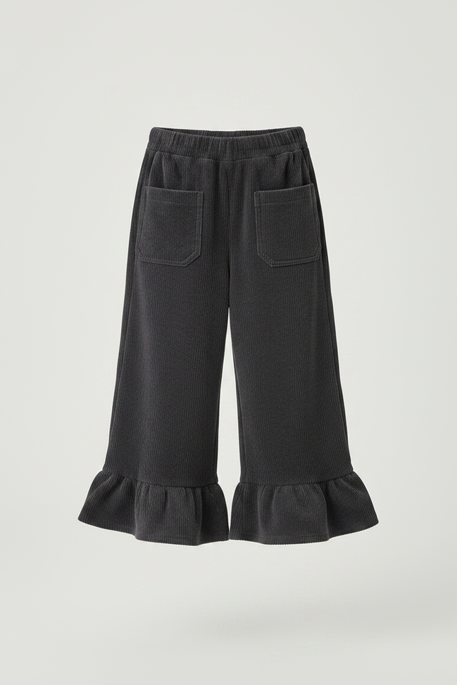 Pantalon Velours Côtelé Ample Volants Fille - Gris Cordé - vue 3