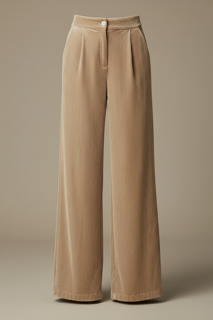 Pantalon Velours Beige Ample Plissé Fluide Élégant - vue 3