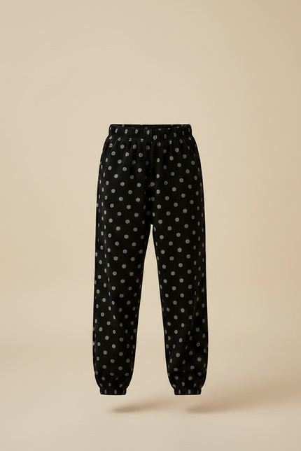 Pantalon Velours Noir Imprimé Pois Ample Fille - vue 3