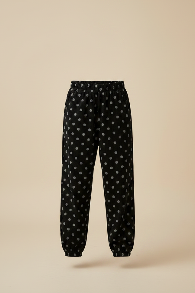 Pantalon Velours Noir Imprimé Pois Ample Fille - vue 3