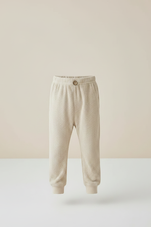 Pantalon Velours Côtelé Beige Élastique Enfant - Cordé - vue 3