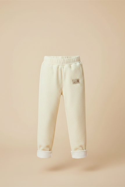 Pantalon Velours Enfant Côtelé Doublé Chaud Crème - Beige Cordé - vue 3