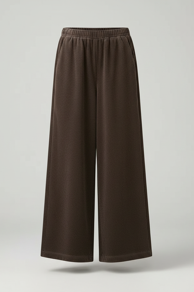 Pantalon Velours Marron Côtelé Ample Taille Haute - Cordé - vue 3