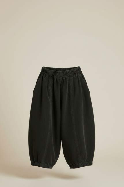 Pantalon Velours Côtelé Noir Ample Enfant Rétro - Cordé - vue 3